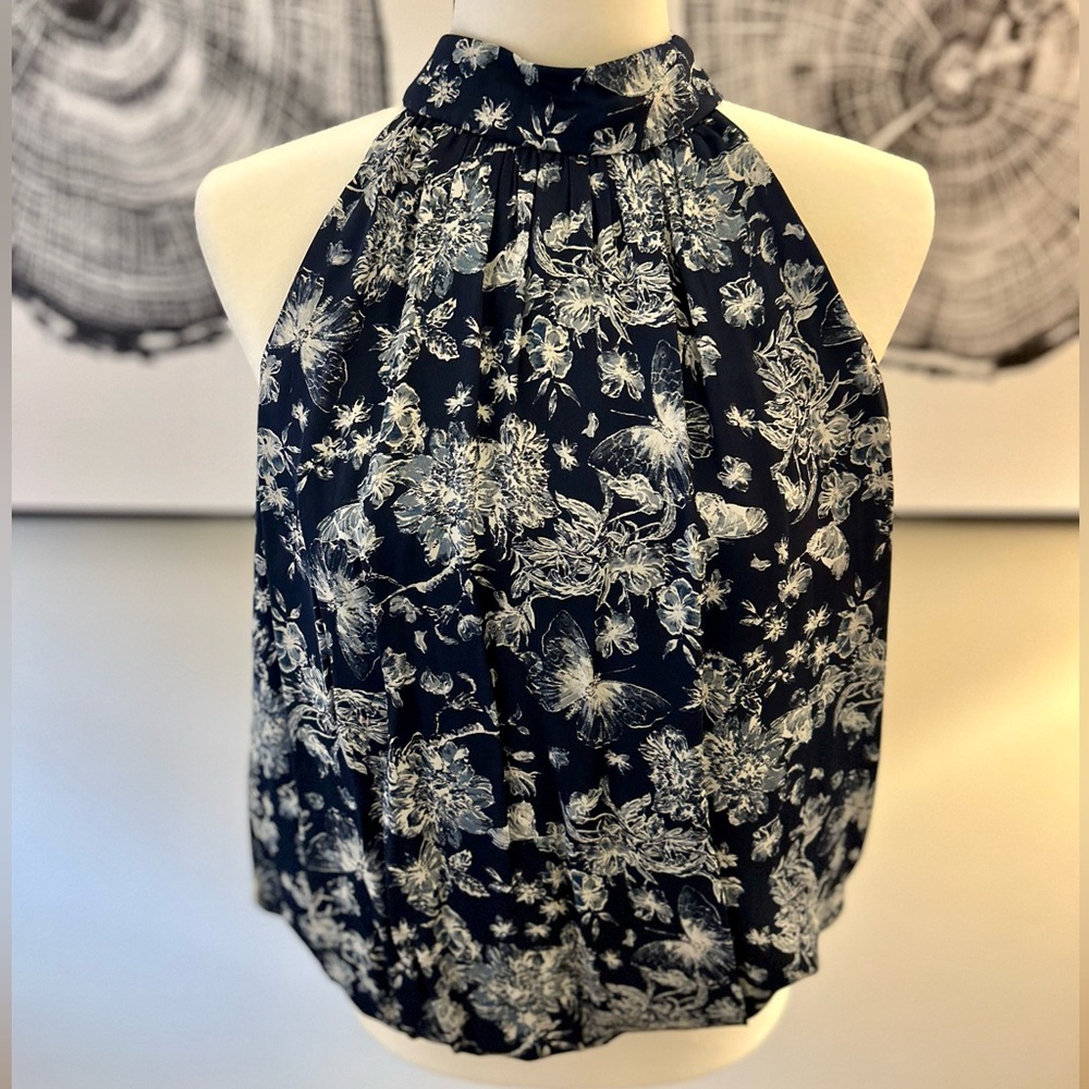 Alice + Olivia Navy and White Floral Halter Top
